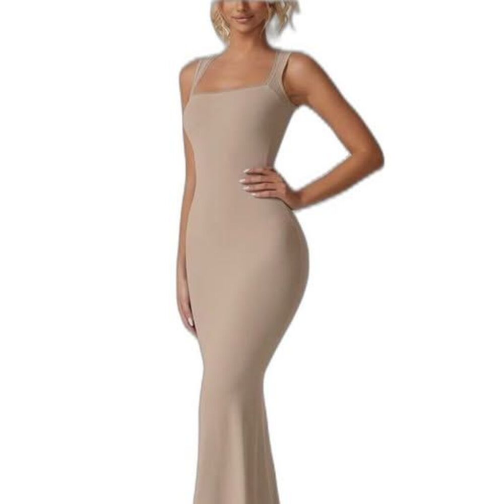 Womens  Maxi Dress figure- hugging Summer Spring Neutral Beige Dress NWT size M